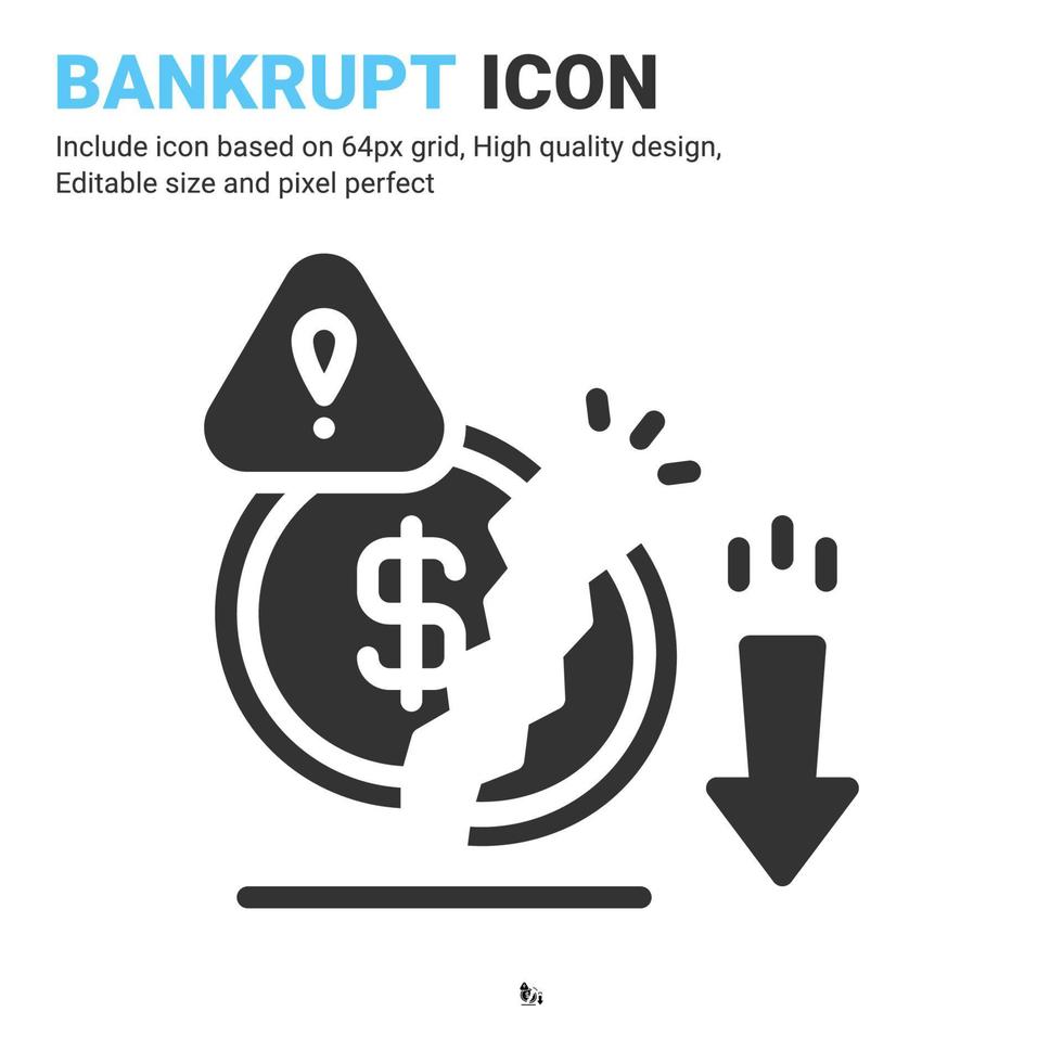 Bankrupt icon vector with glyph style isolated on white background. Vector illustration risk sign symbol icon concept for digital business, finance, industry, company, apps and project