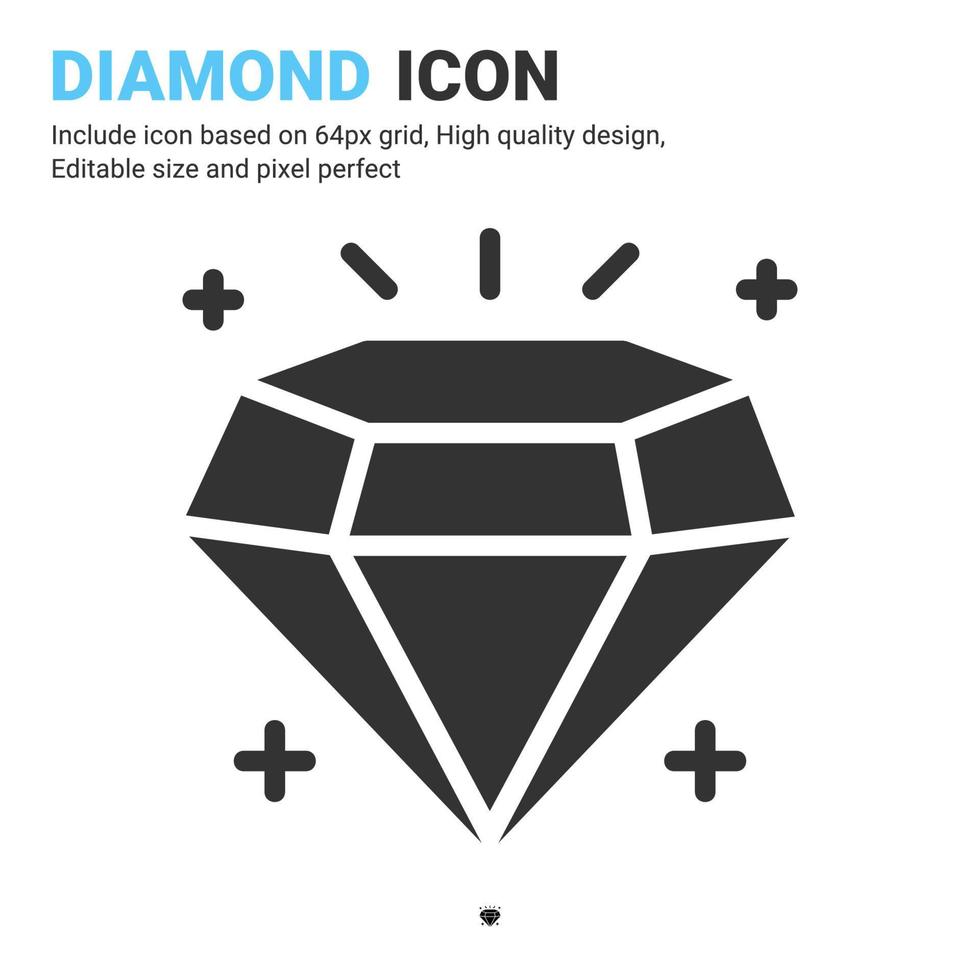 Diamond icon vector with glyph style isolated on white background. Vector illustration jewellery sign symbol icon concept for digital business, finance, industry, company, apps and project