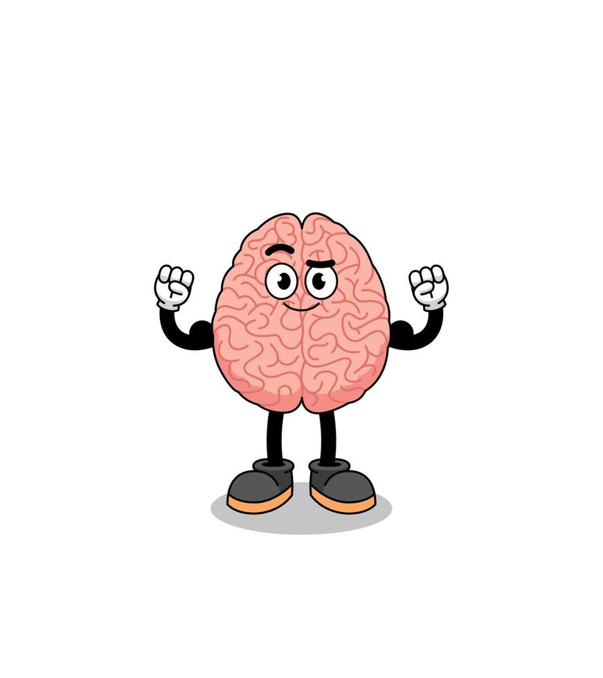 Mascot cartoon of brain posing with muscle vector