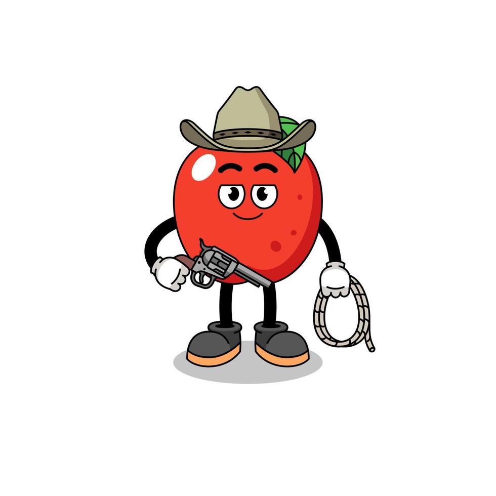 mascota del personaje de apple como un vaquero vector