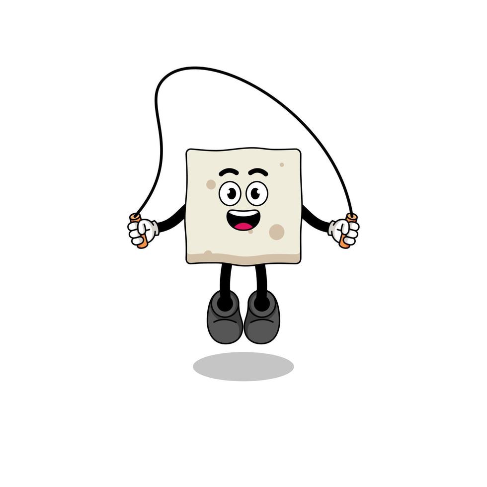 tofu mascot cartoon is playing skipping rope vector