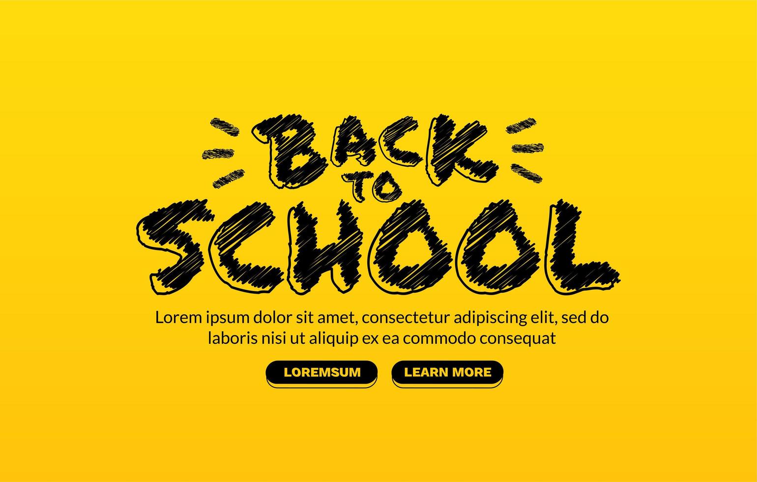 diseño de letras de regreso a la escuela sobre fondo amarillo, concepto de banner educativo, plantilla de diseño de página web vector