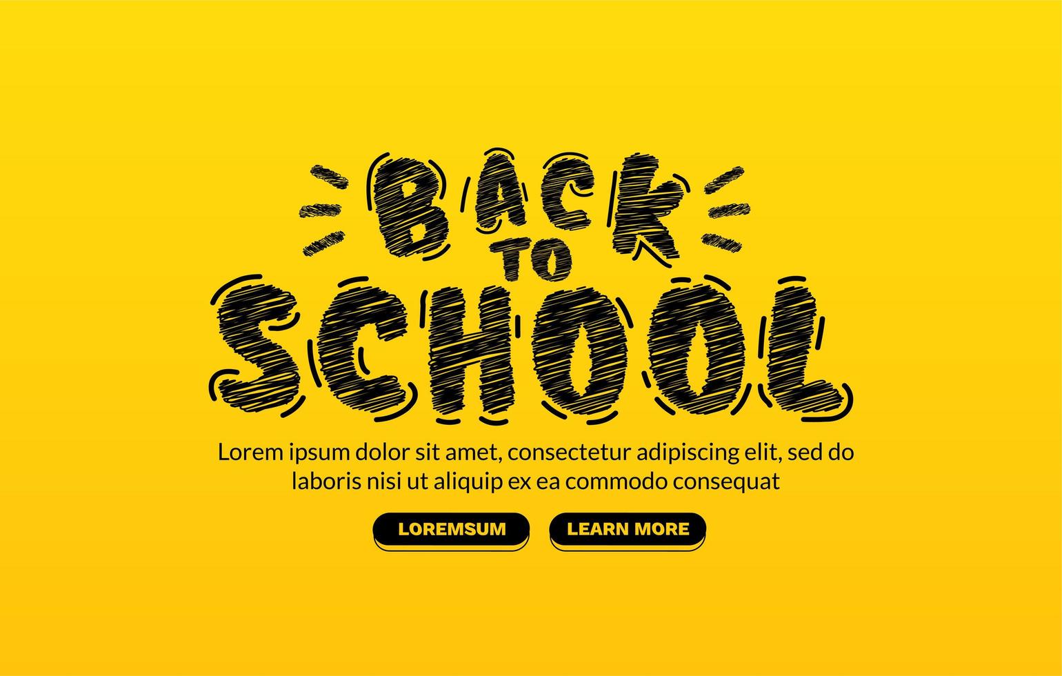 Back to School lettering design on yellow background, Concept of education banner, Web page design template vector