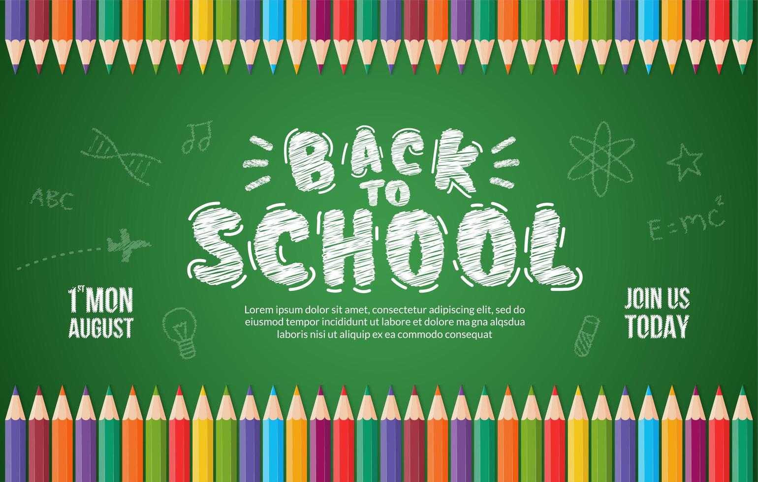 Welcome back to school background with colour pencils, Concept of education banner with back to School lettering design vector