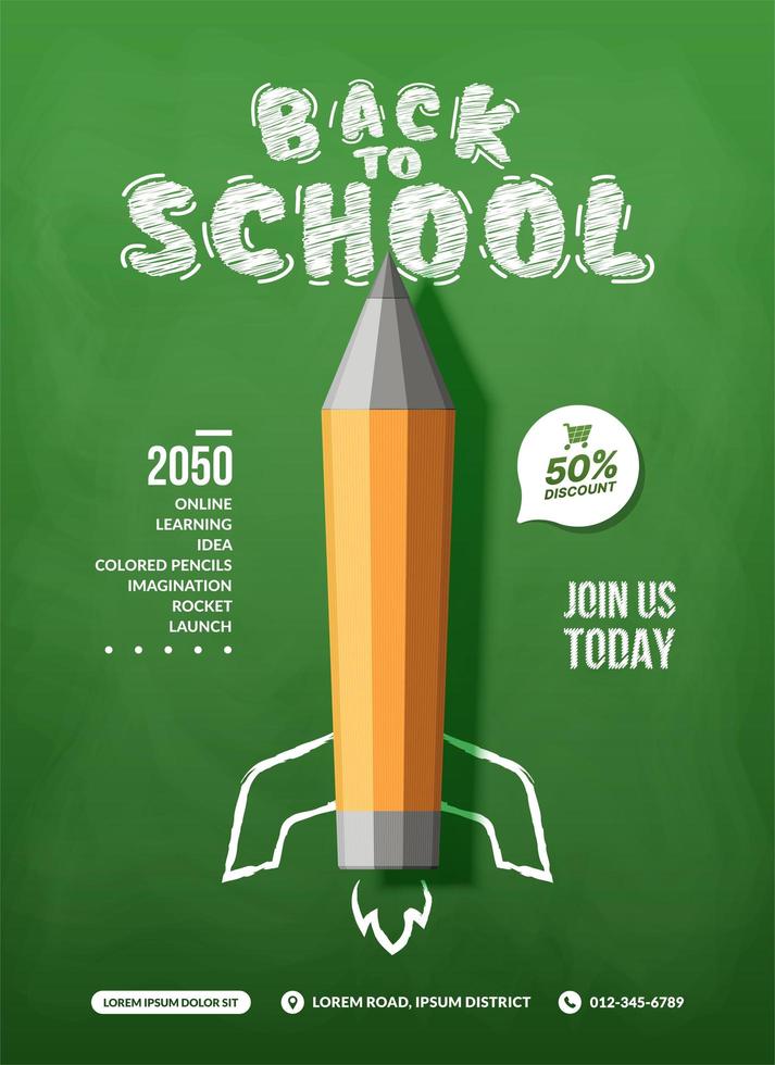 Pencil rocket launching background vector design, Back to school concept for invitation poster and banner