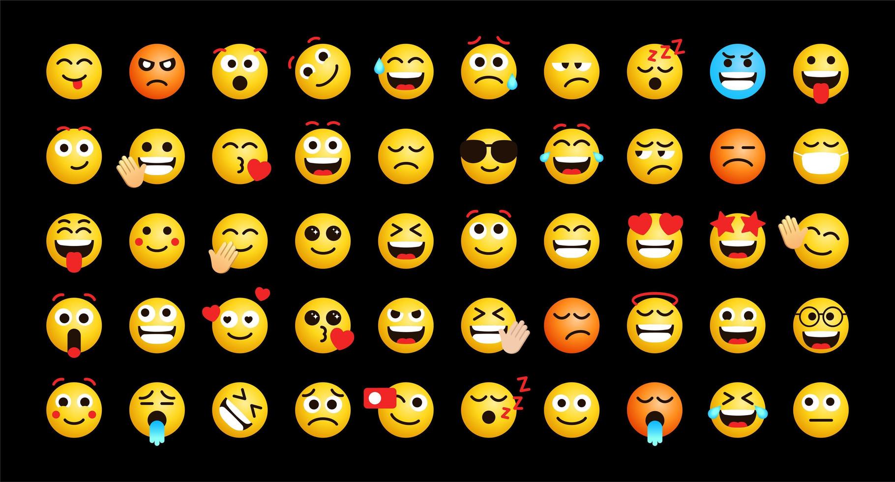 los lindos emoticonos se enfrentan a un conjunto de vectores de sentimientos para la publicación y la reacción en las redes sociales. emoji divertido con expresiones faciales. ilustración vectorial