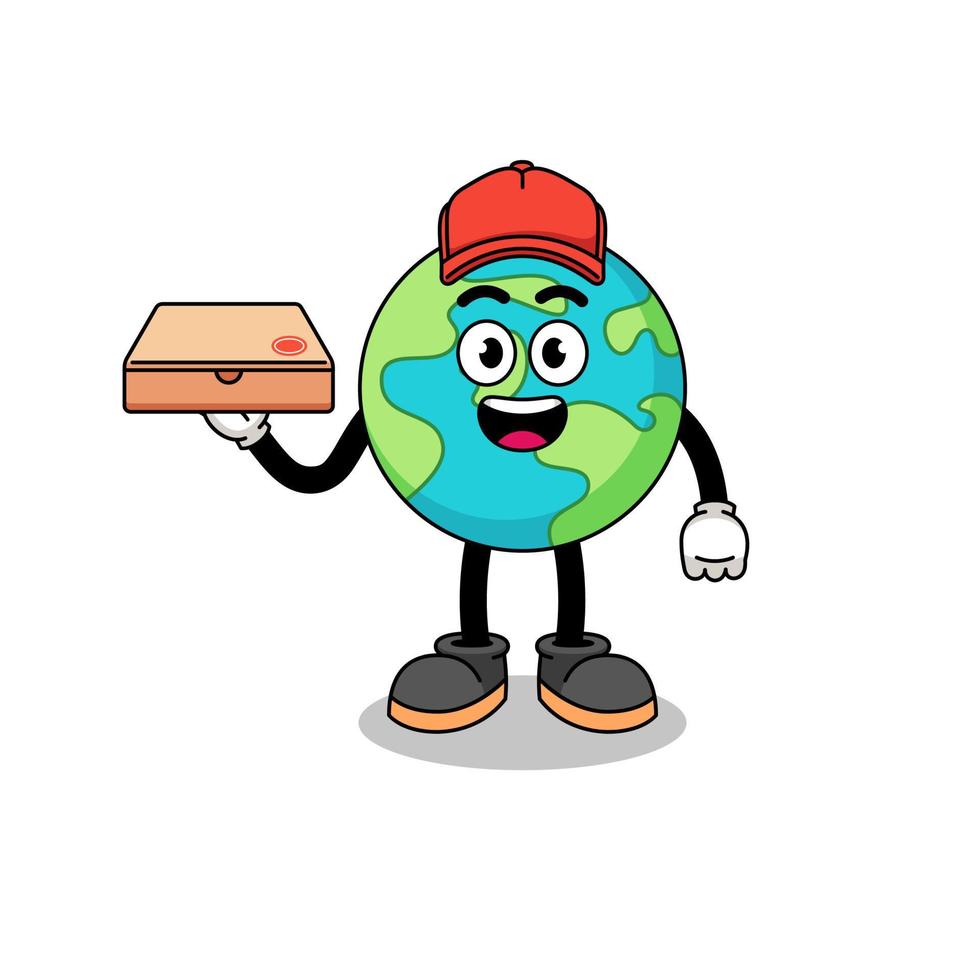 earth illustration as a pizza deliveryman vector