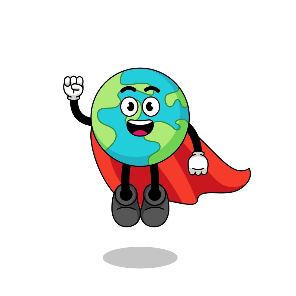 earth cartoon with flying superhero vector