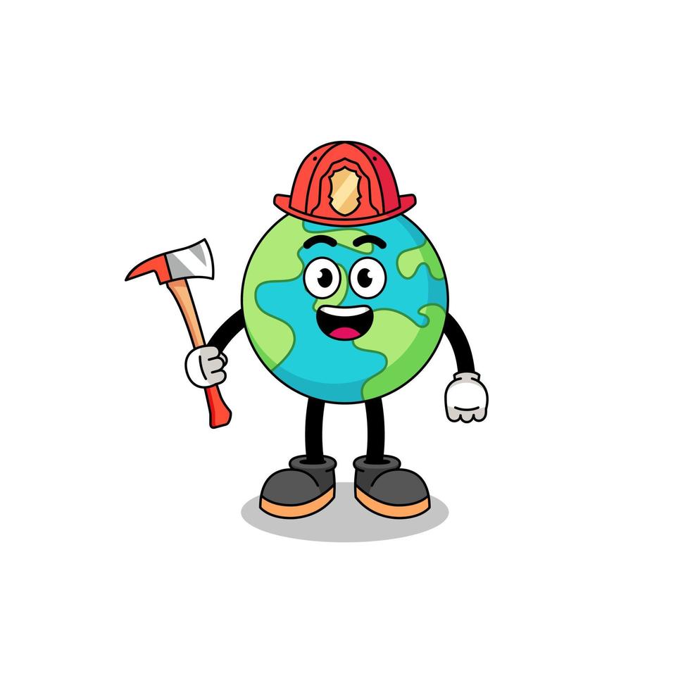 Cartoon mascot of earth firefighter vector