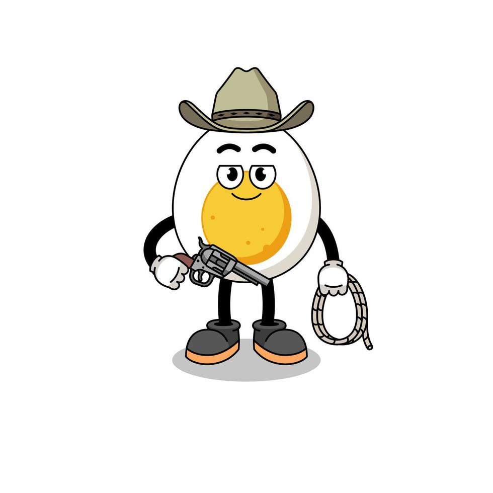 mascota de personaje de huevo hervido como vaquero vector