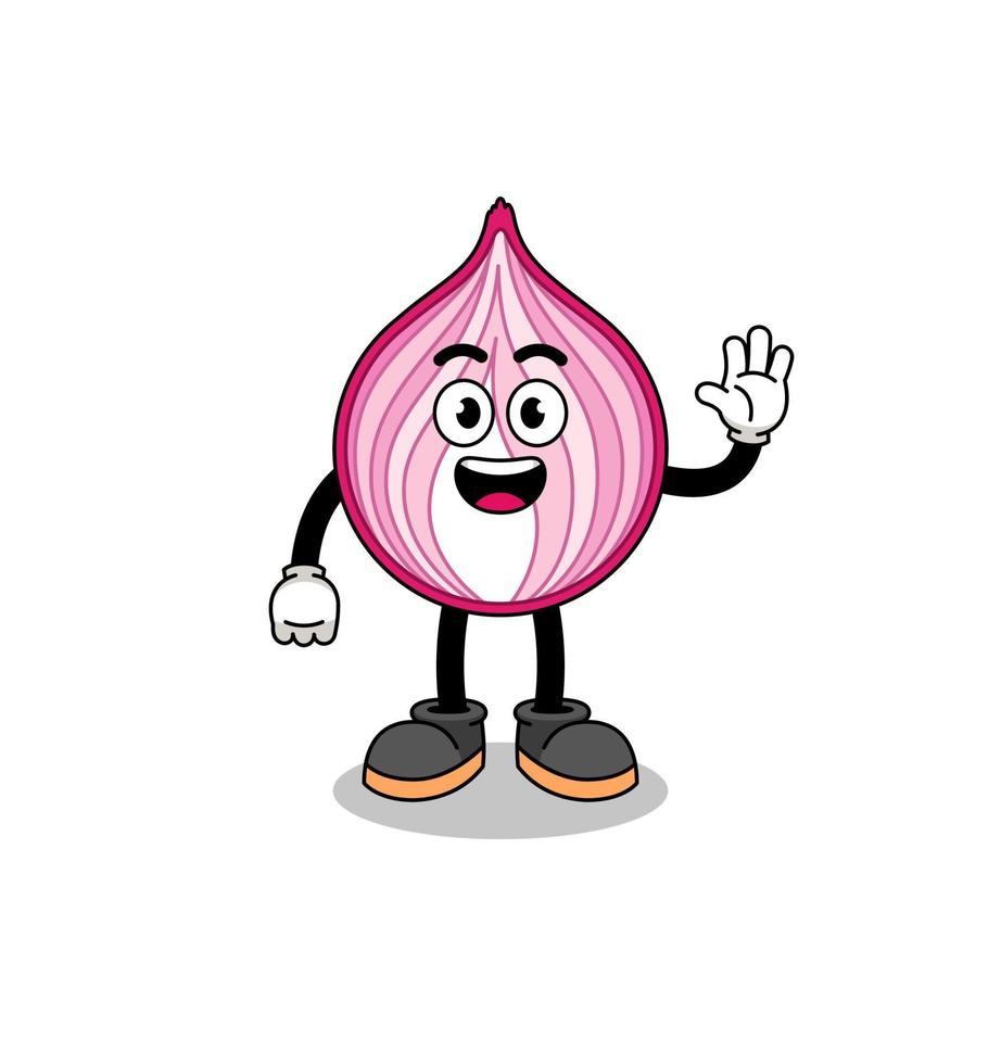 sliced onion cartoon doing wave hand gesture vector