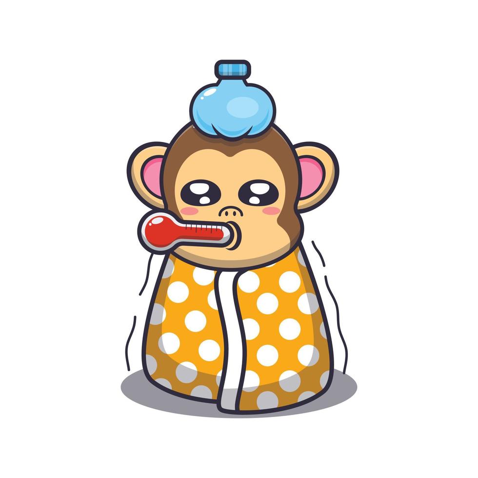 Ilustración de vector de dibujos animados lindo mono enfermo