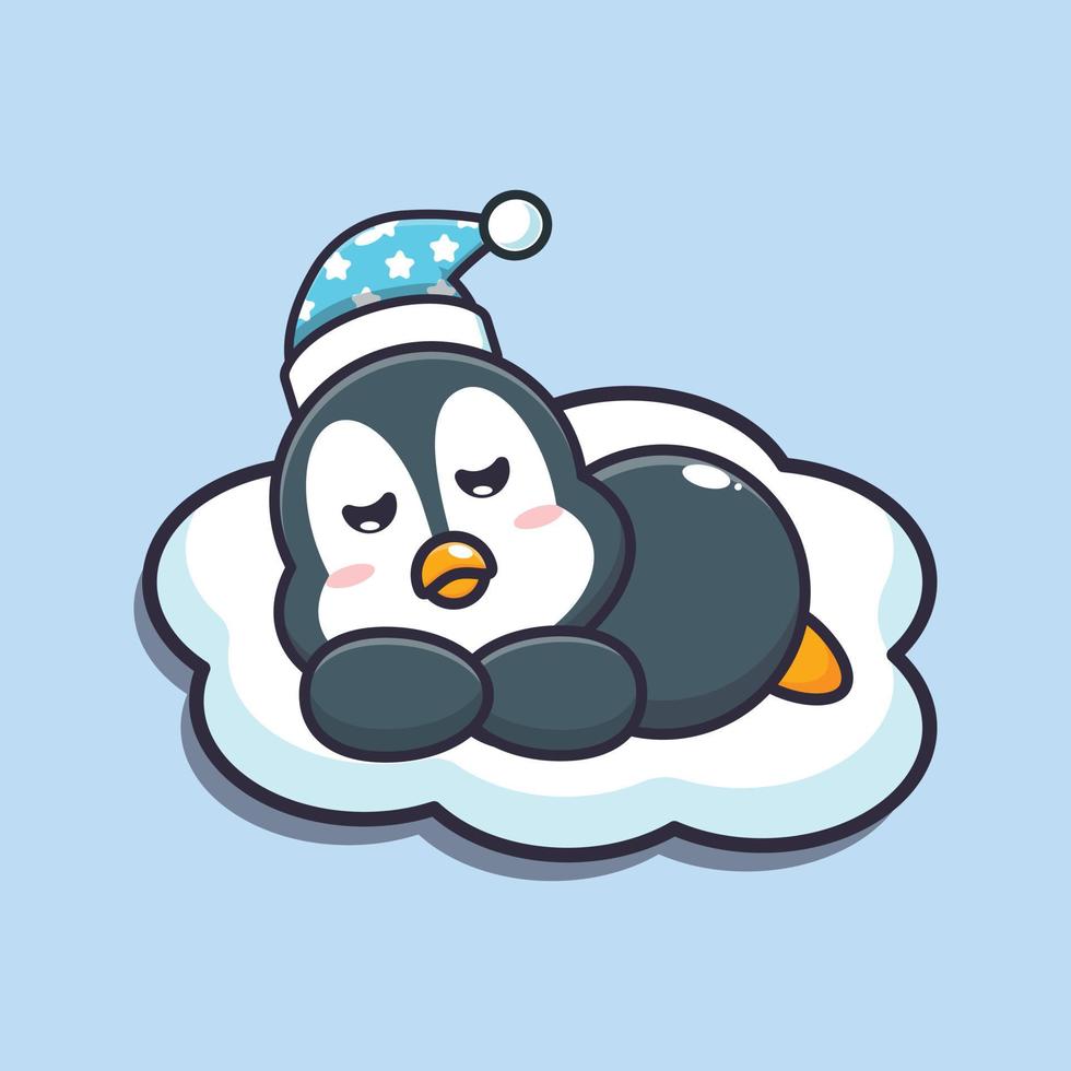 lindo pingüino dormir dibujos animados vector ilustración