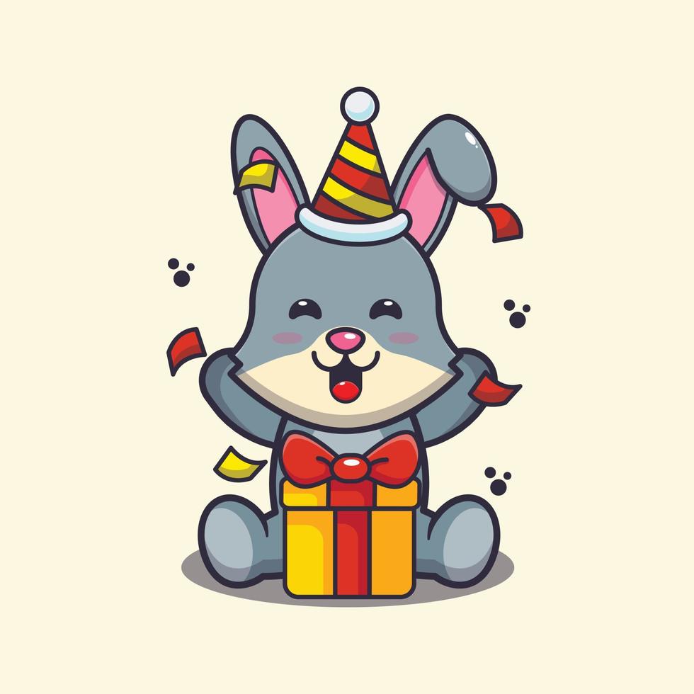 lindo conejo en la ilustración de vector de dibujos animados de fiesta de cumpleaños