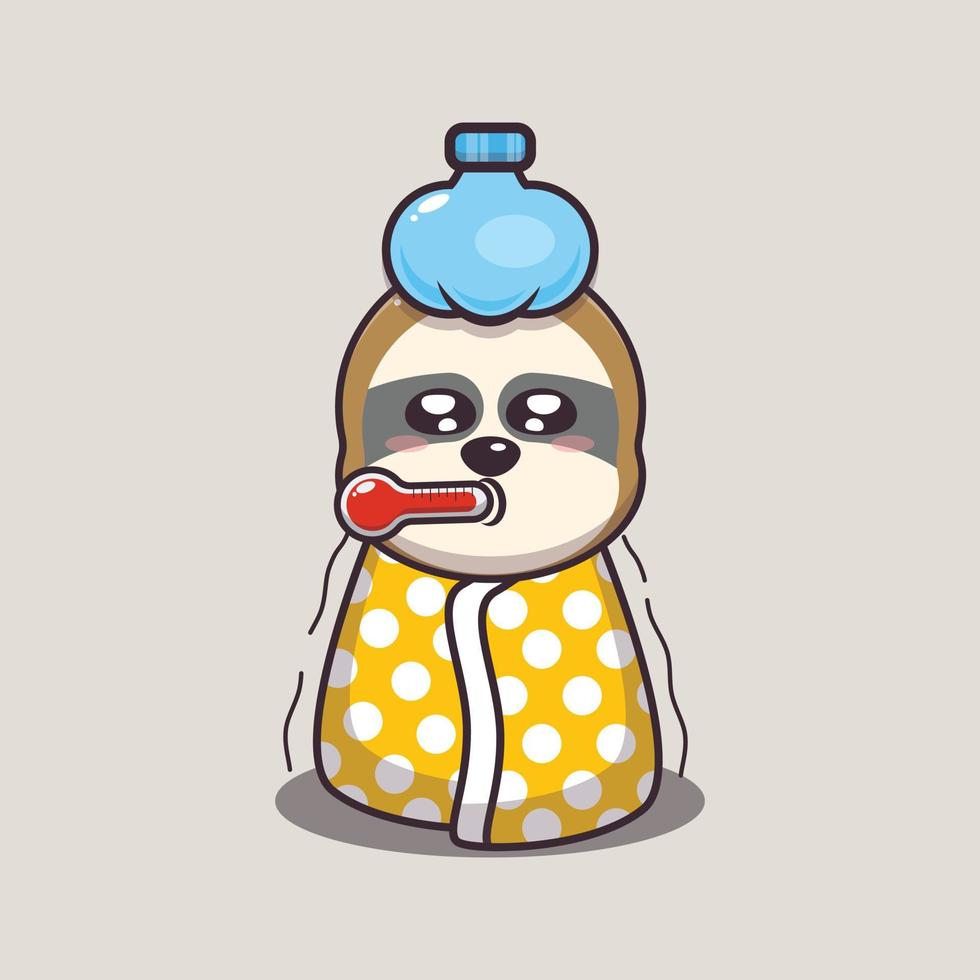 Cute sloth sick cartoon vector illustration