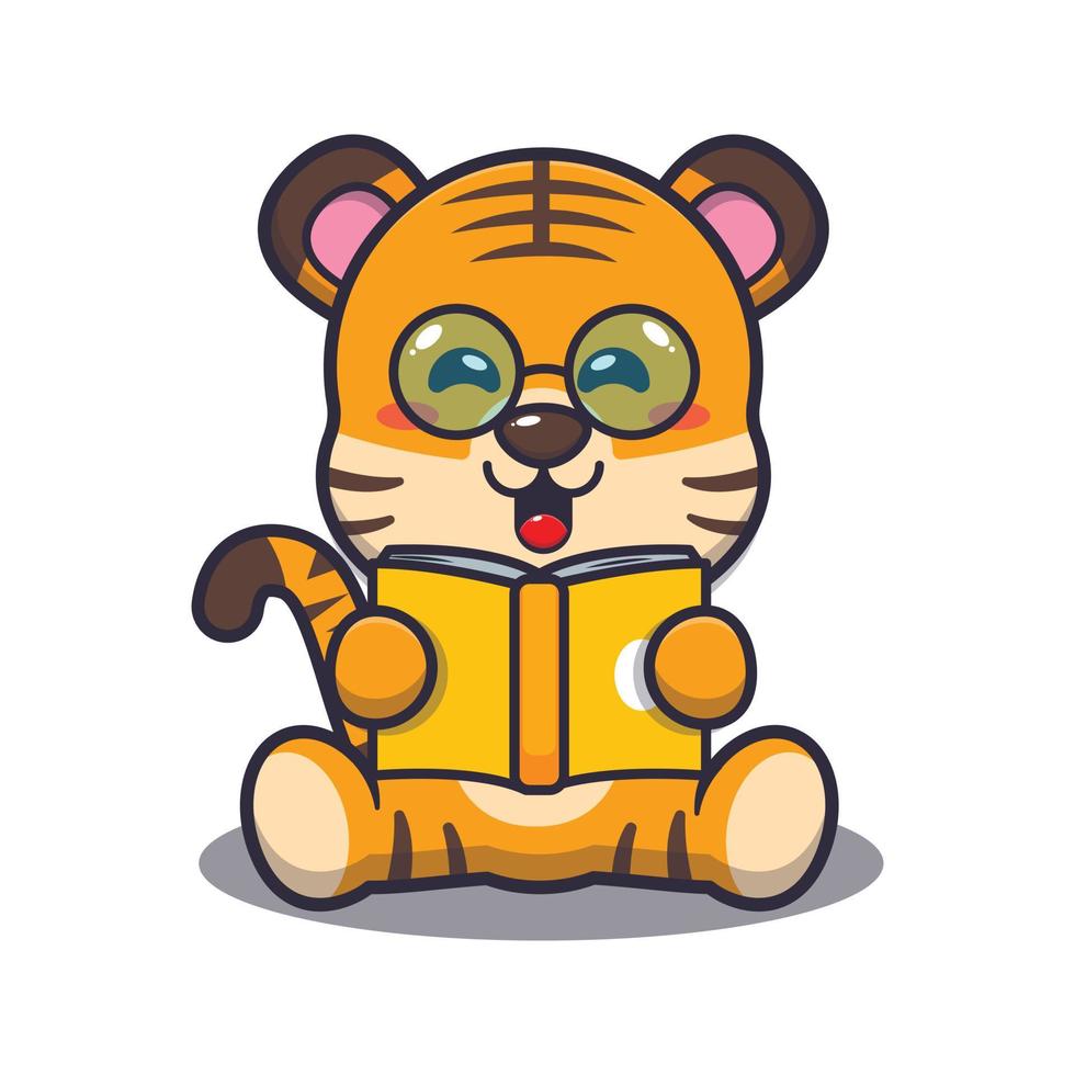 Cute tiger reading a book cartoon vector illustration