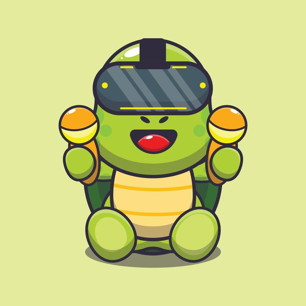 Cute turtle playing virtual reality cartoon vector illustration