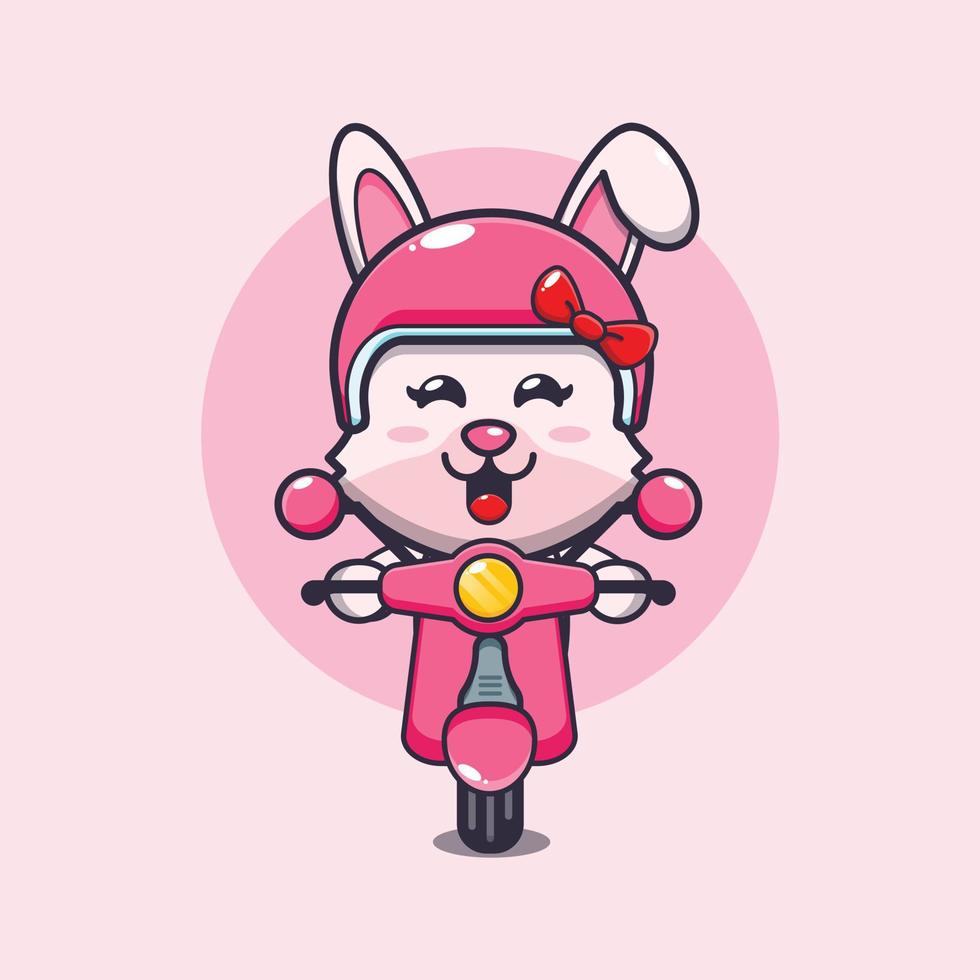 lindo conejito mascota personaje de dibujos animados paseo en scooter vector