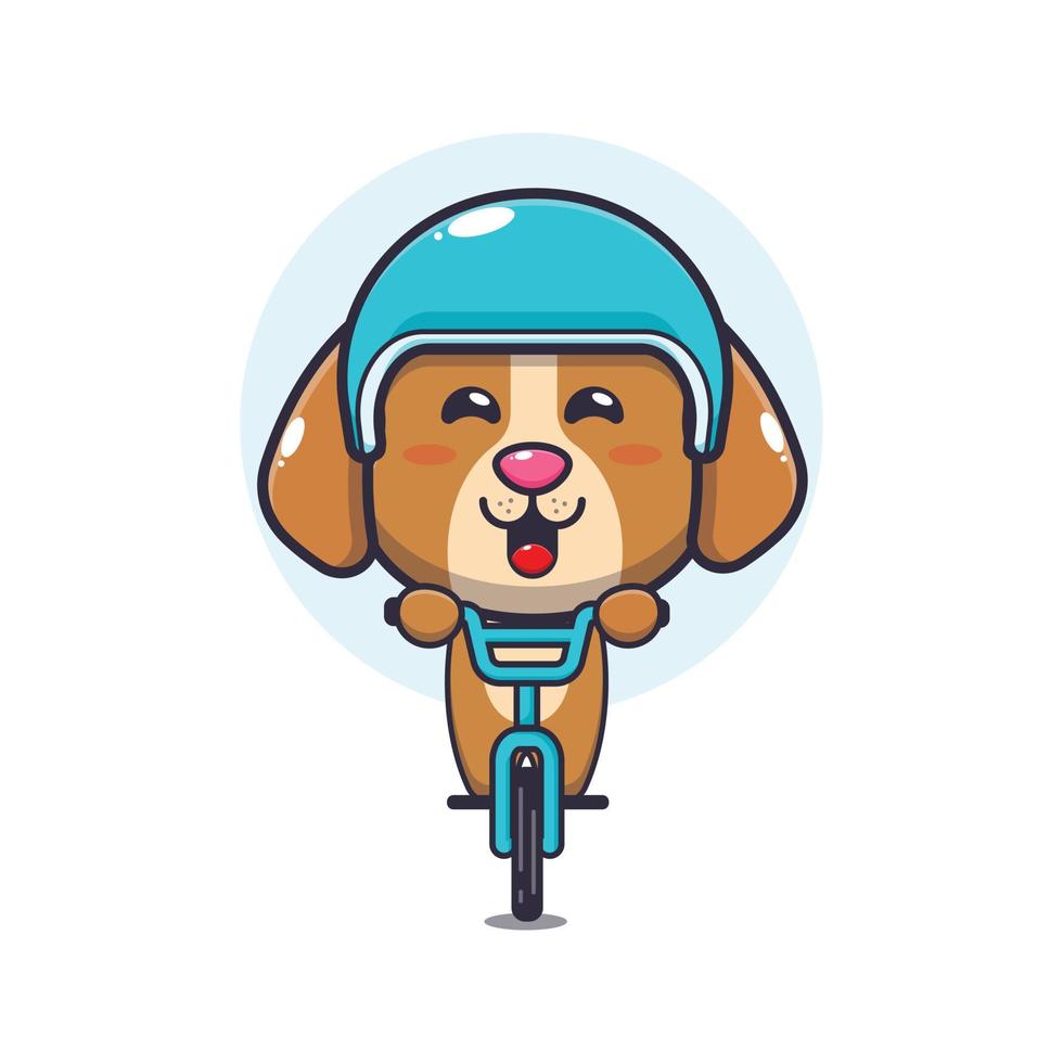 lindo perro mascota personaje de dibujos animados paseo en bicicleta vector