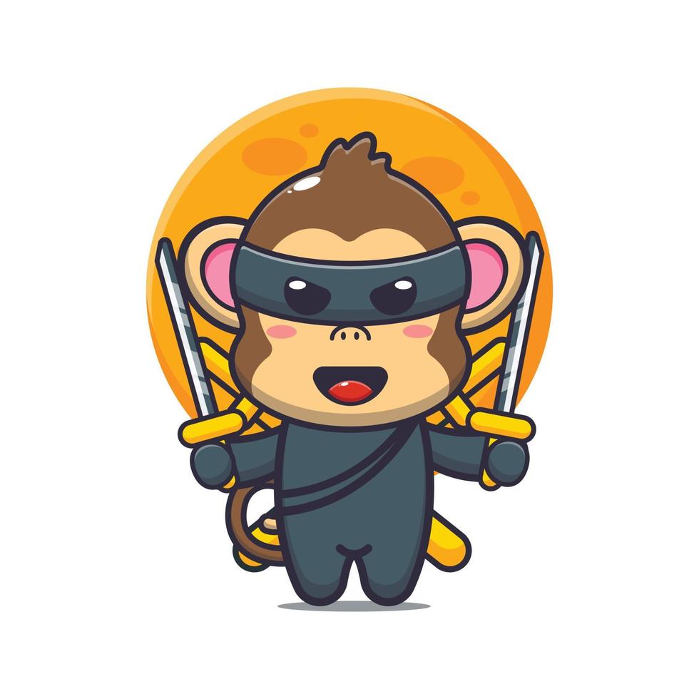 Cute monkey ninja cartoon vector illustration