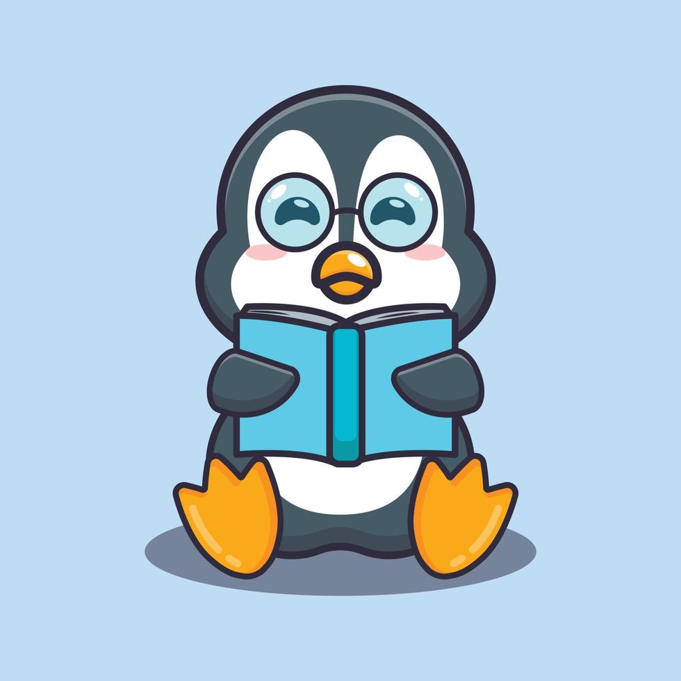 Cute penguin reading a book cartoon vector illustration 6664451 Vector Art  at Vecteezy