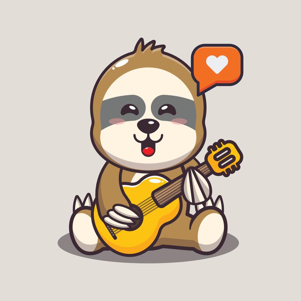 Cute sloth playing guitar cartoon vector illustration