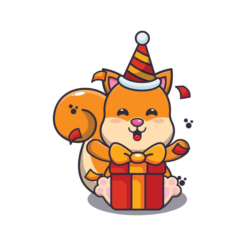 Cute squirrel in birthday party cartoon vector illustration