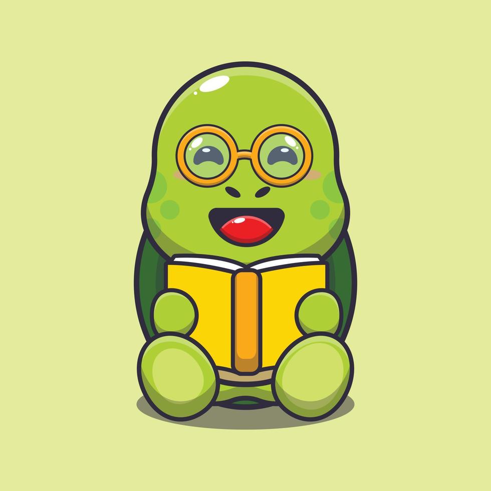 Cute turtle reading a book cartoon vector illustration