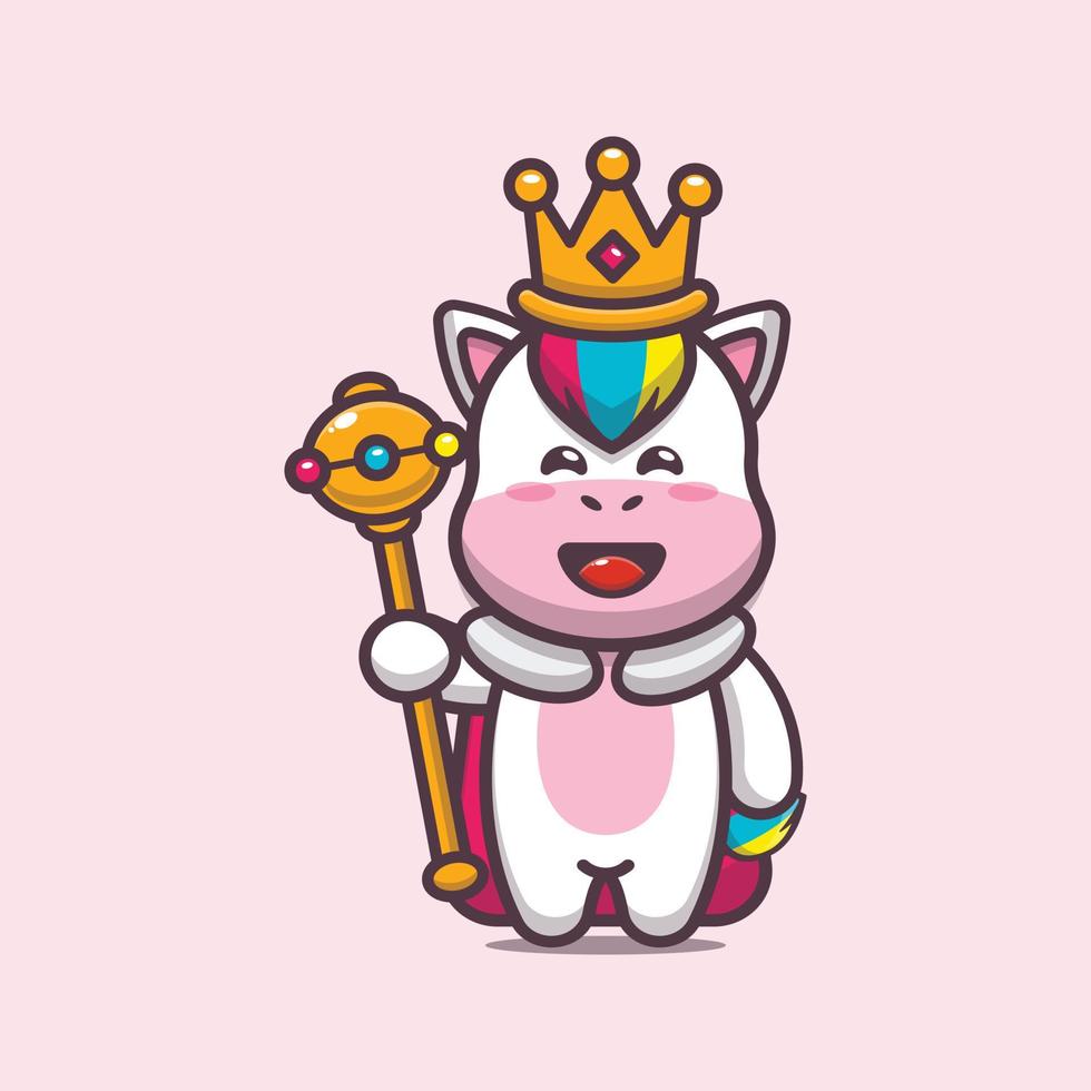 lindo unicornio rey dibujos animados vector ilustración