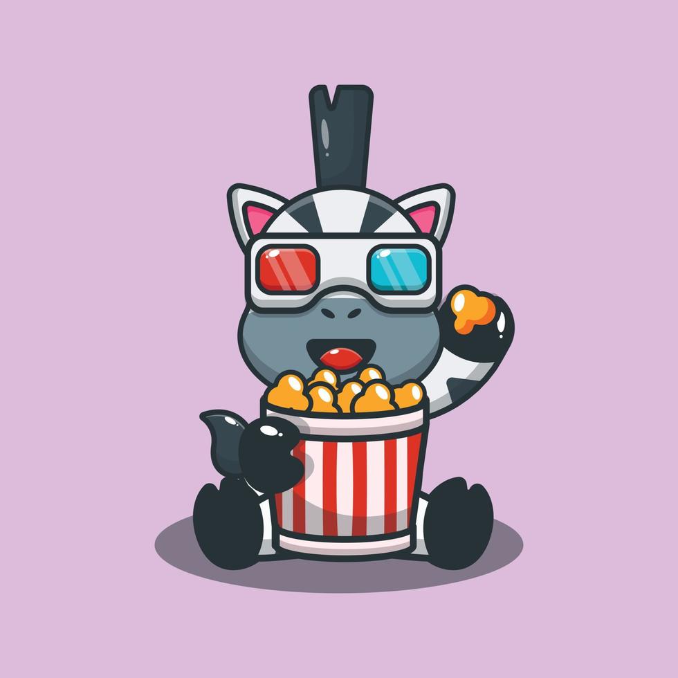 Cute zebra eating popcorn and watch 3d movie vector