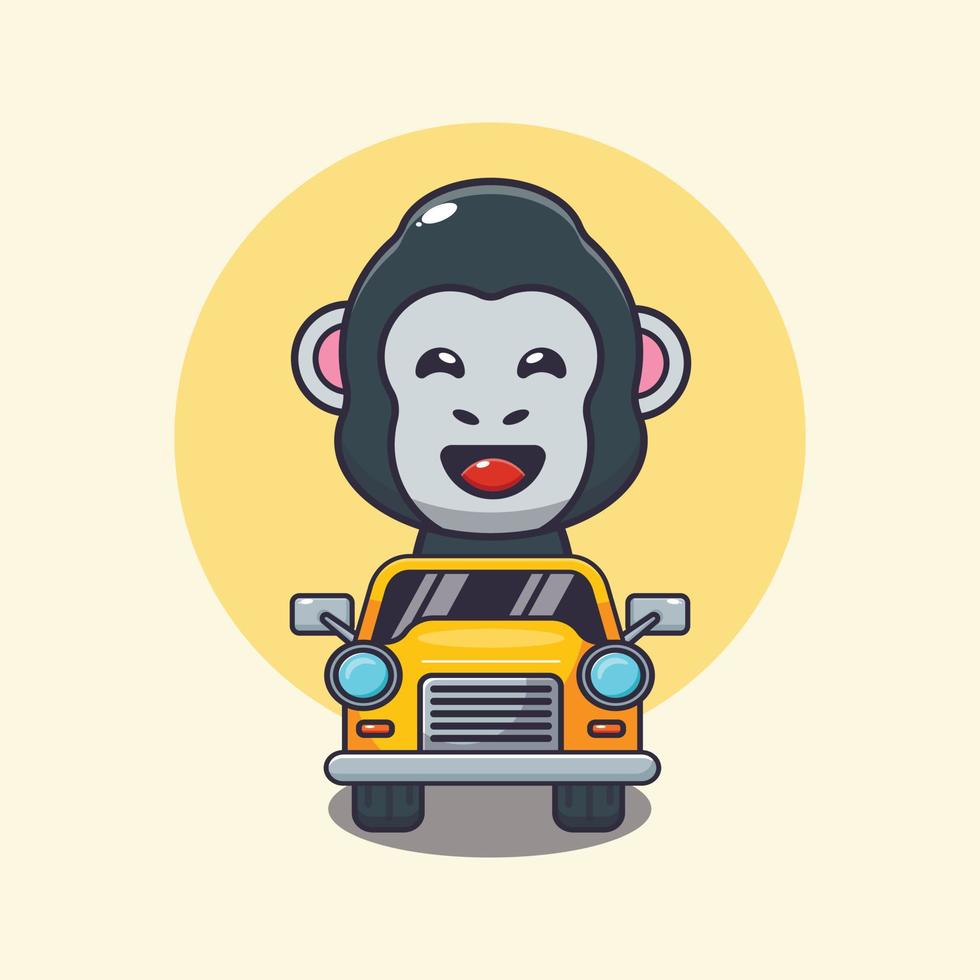 cute gorilla mascot cartoon character ride on car vector