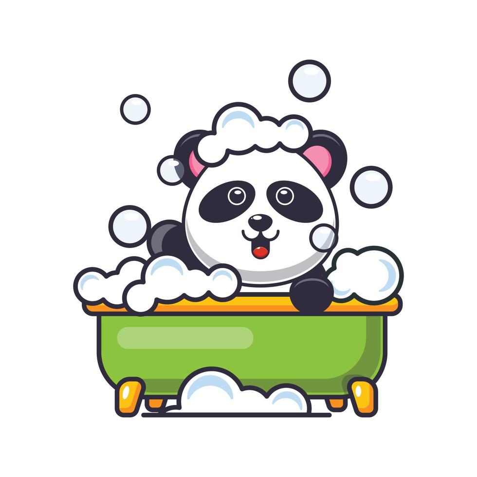 lindo panda tomando baño de burbujas en la bañera ilustración vectorial de dibujos animados vector