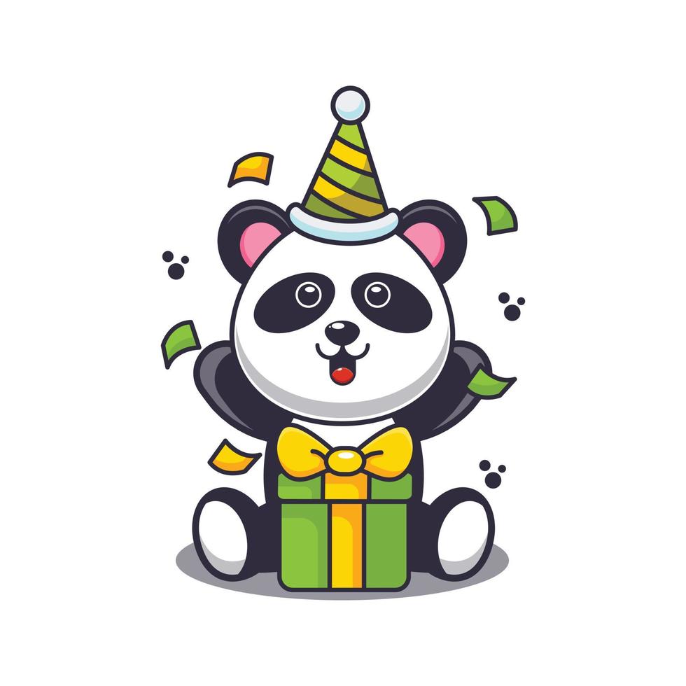 Cute panda in birthday party cartoon vector illustration