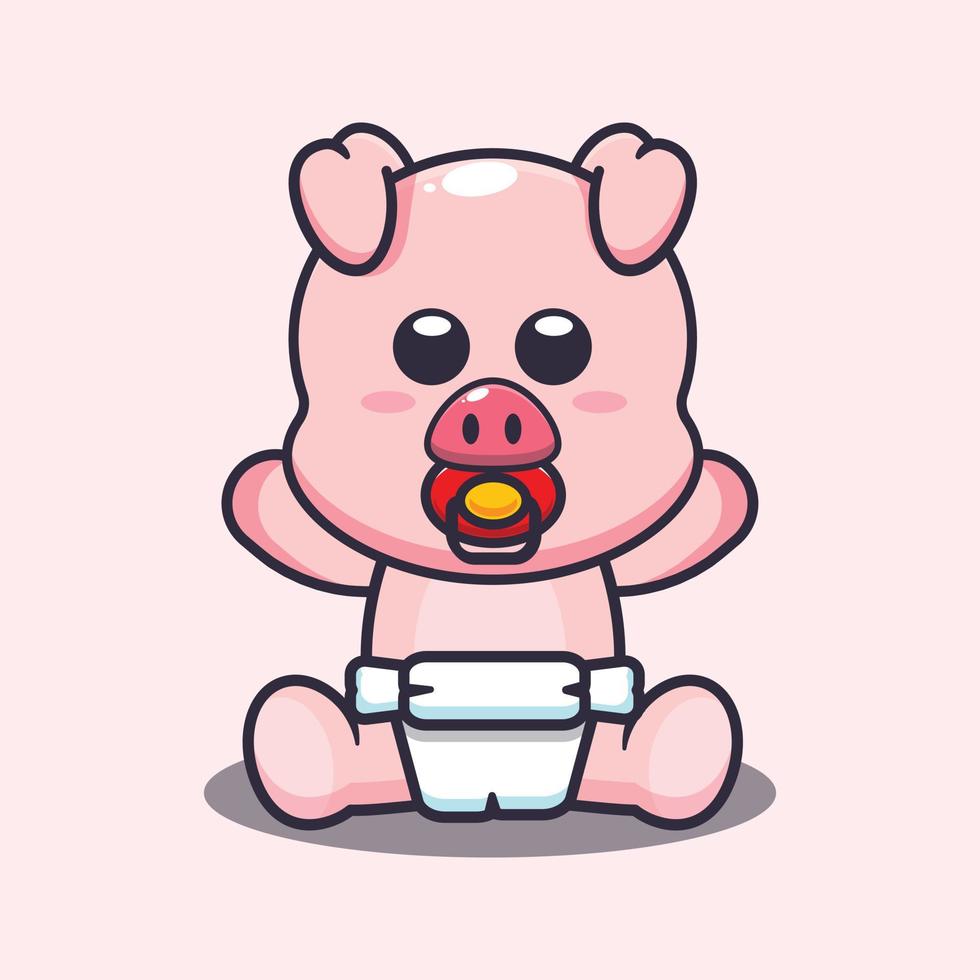 Cute baby pig cartoon vector illustration