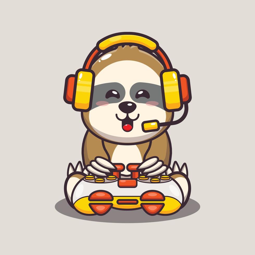 Cute sloth play a game cartoon vector illustration
