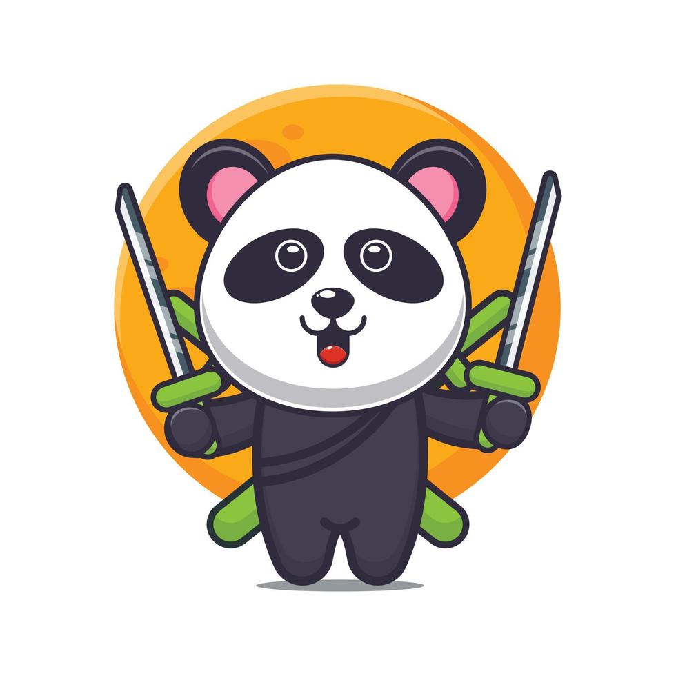 lindo panda ninja dibujos animados vector ilustración