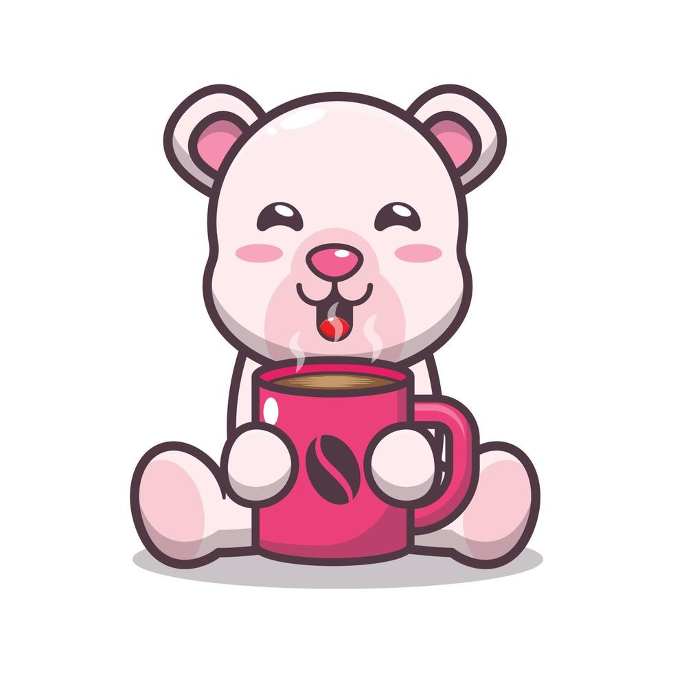Cute polar bear with hot coffee cartoon vector illustration