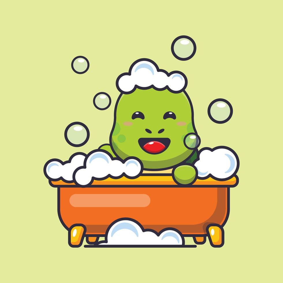 Cute turtle taking bubble bath in bathtub cartoon vector illustration