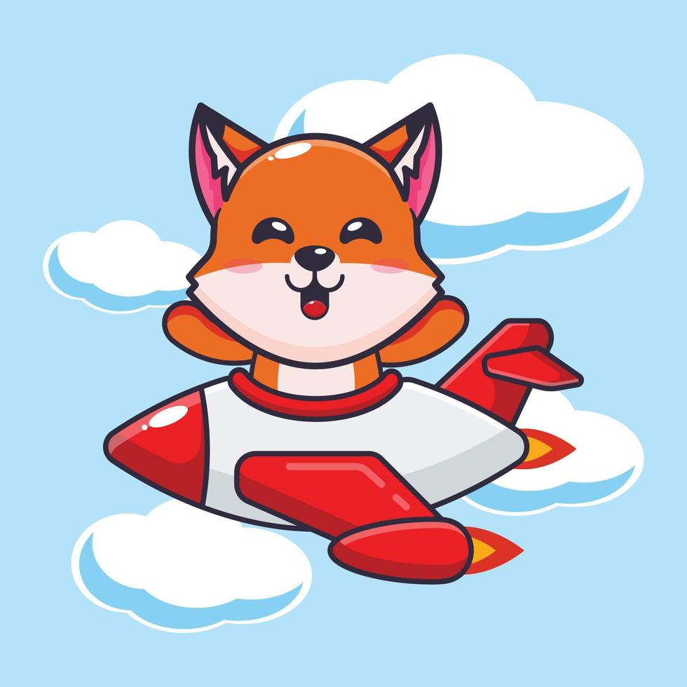 cute fox mascot cartoon character ride on plane jet vector