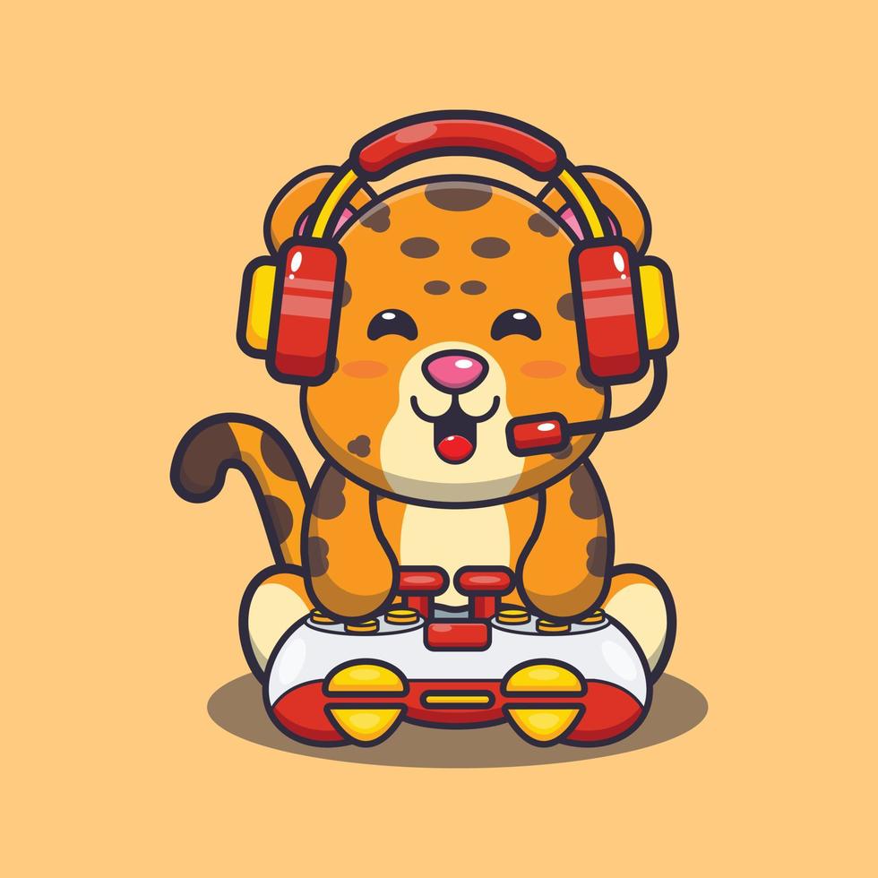 Cute leopard play a game cartoon vector illustration