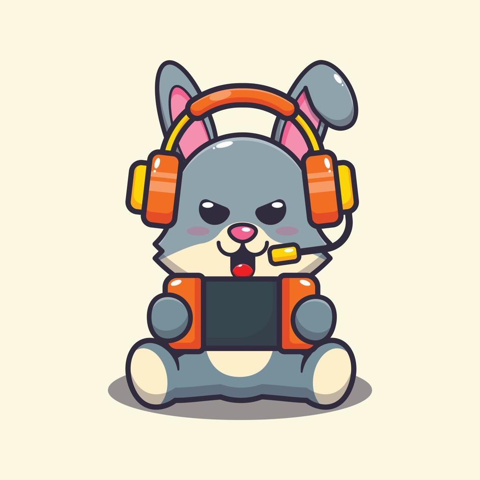 Cute rabbit playing a game cartoon vector illustration