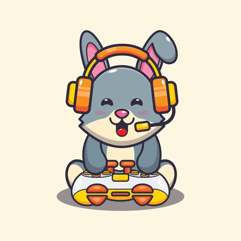 Cute rabbit play a game cartoon vector illustration