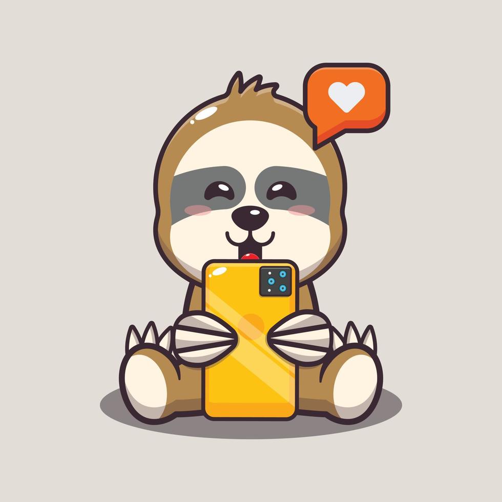 Cute sloth with phone cartoon vector illustration