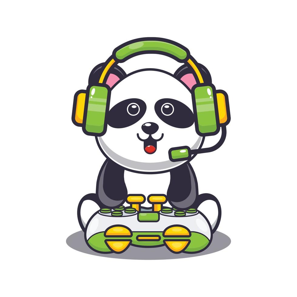 Cute panda play a game cartoon vector illustration