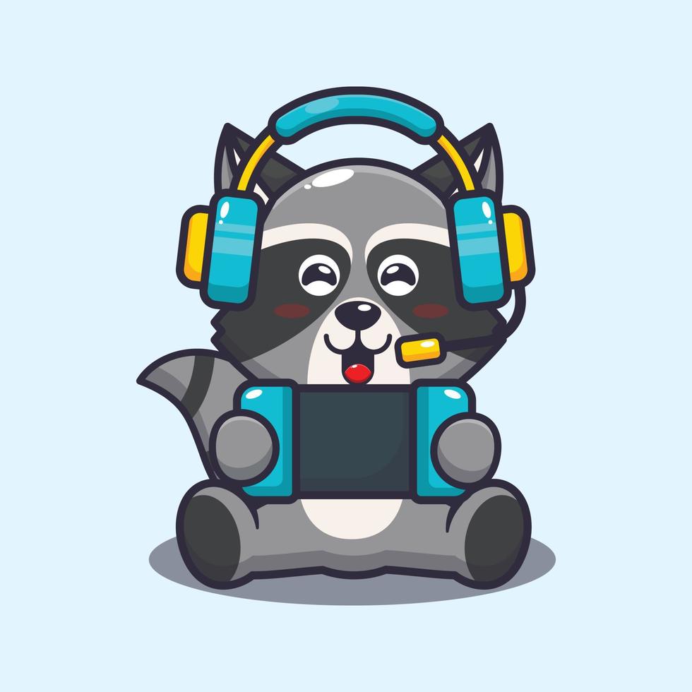 Cute raccoon playing a game cartoon vector illustration