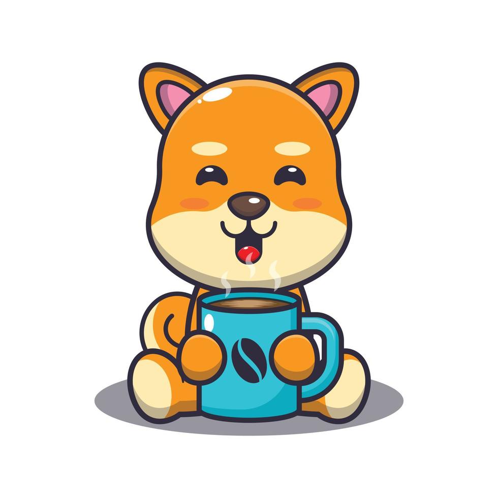 Cute shiba inu dog with hot coffee cartoon vector illustration