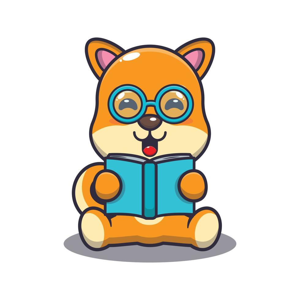 Cute shiba inu dog reading a book cartoon vector illustration