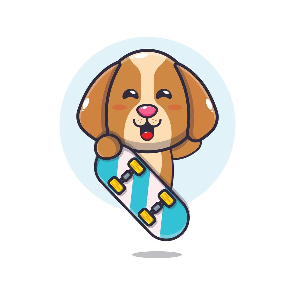 lindo perro mascota personaje de dibujos animados con monopatín vector