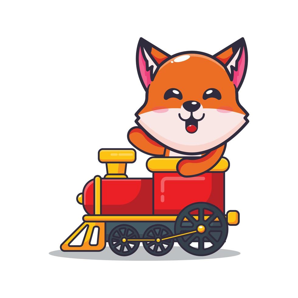 lindo zorro mascota personaje de dibujos animados paseo en tren vector