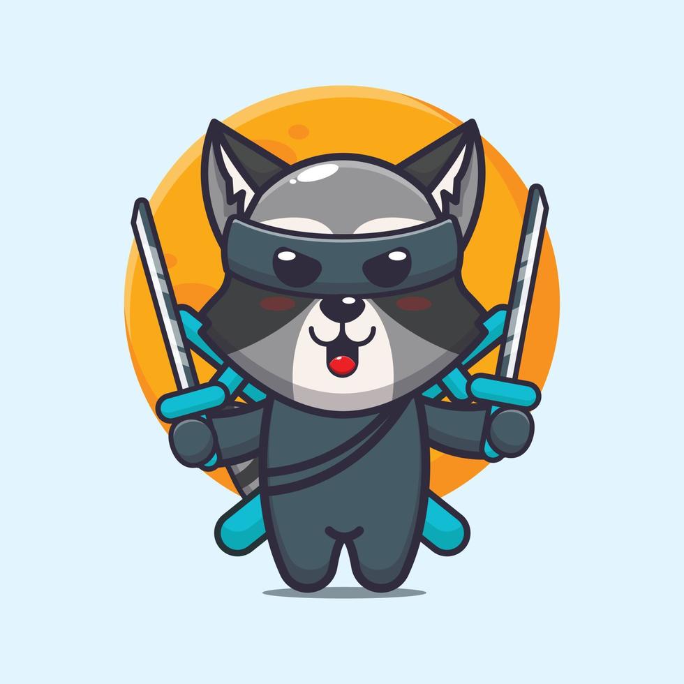 Cute raccoon ninja cartoon vector illustration